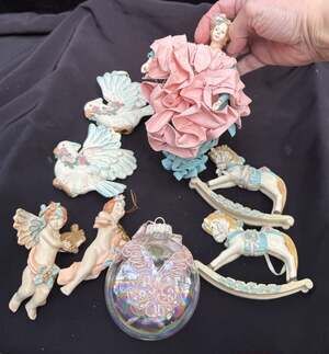 Ashton-Drake 1900’s Mauve Pink & Blue Christmas Ornament Lot EUC -LO33